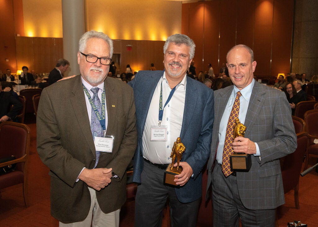 Tim Freeman (left), president of Printing Industries Alliance, with Franklin Award recipients Michael Duggal and Thomas J. Quinlan III.